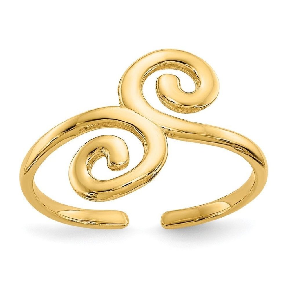 14k Yellow Gold Solid Toe Ring Swirl Adjustable - image 1